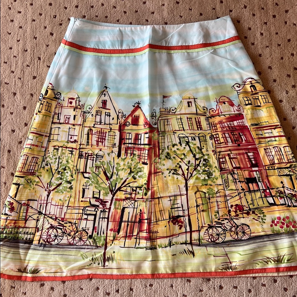 Harold's Multicolor Silk Cityscape A-Line Skirt - Picture 7 of 10